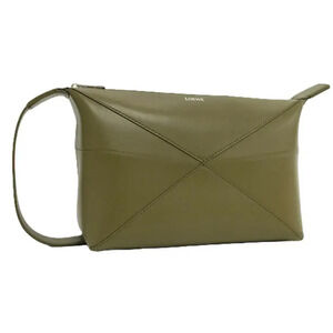 Loewe Puzzle Fold Wash Bag Shiny Calfskin Wristlet Green